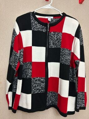 dressbarn woman - Checkered Zip Up Sweater - Size 14/16